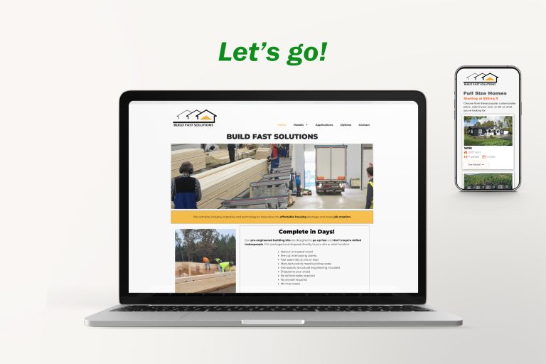A laptop with a website showing and the words "Let's go!"
